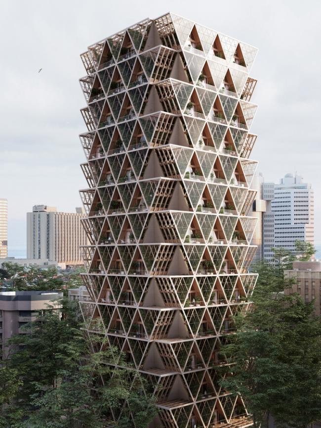 BIM建筑|重返男耕女织的田园生涯:用三角形木模块搭建的垂直农场 BIM建筑|重返男耕女织的田园生涯:用三角形木模块搭建的垂直农场