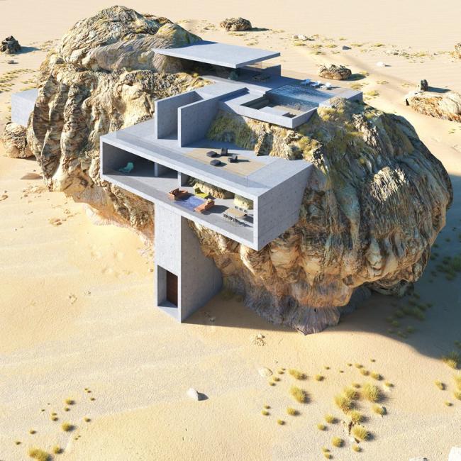 BIM建筑|“岩石中的屋子”:混凝土板的有机几何切割 BIM建筑|“岩石中的屋子”:混凝土板的有机几何切割