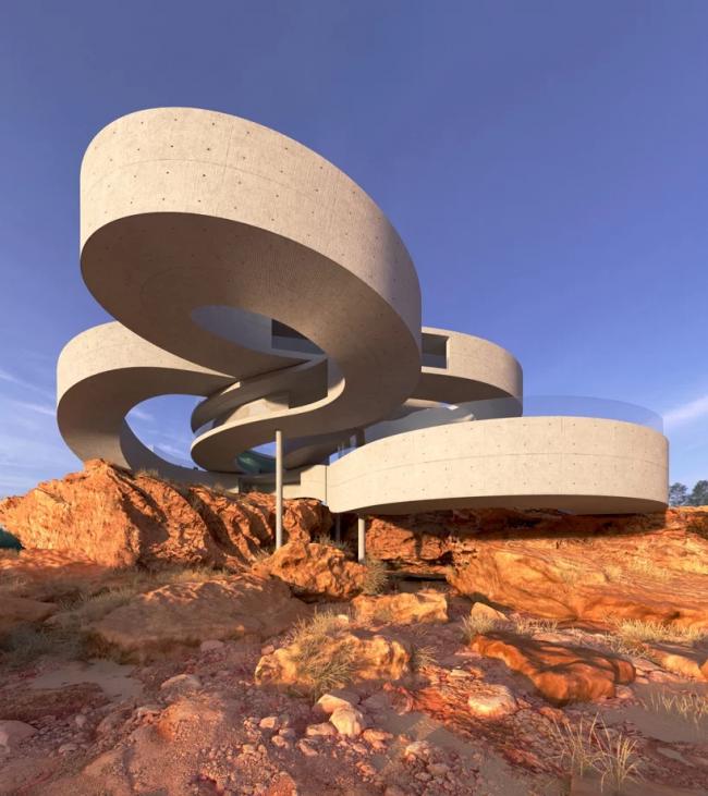 BIM建筑|悬空于戈壁景不雅之上的蜿蜒纠缠的混凝土体量 BIM建筑|悬空于戈壁景不雅之上的蜿蜒纠缠的混凝土体量