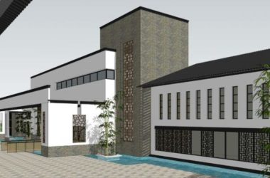 Sketchup别墅模型|别墅，院落，景观，山地，水景，新中式风格-BIM建筑网