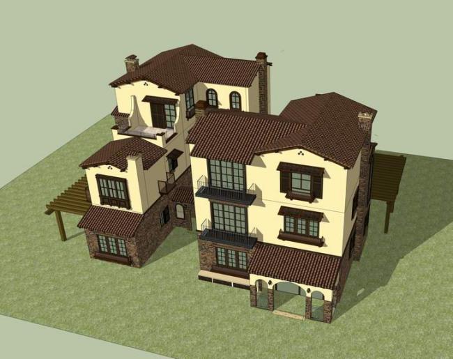 Sketchup别墅模型|独栋别墅,西班牙风格 Sketchup别墅模型|独栋别墅,西班牙风格