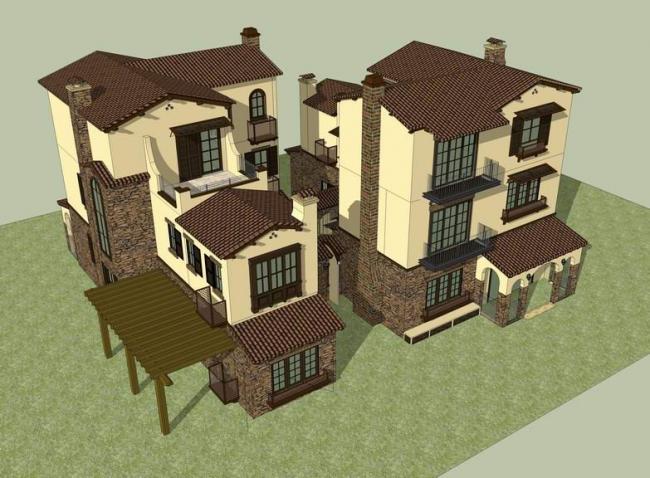 Sketchup别墅模型|独栋别墅,西班牙风格 Sketchup别墅模型|独栋别墅,西班牙风格