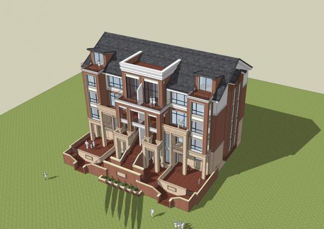 Sketchup别墅模型|双拼别墅,新中式风格 Sketchup别墅模型|双拼别墅,新中式风格