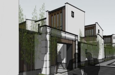 Sketchup别墅模型|联排别墅，新中式风格，东方新古典-BIM建筑网
