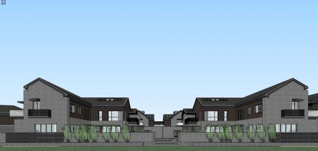 Sketchup别墅模型|联排别墅,新中式风格 Sketchup别墅模型|联排别墅,新中式风格