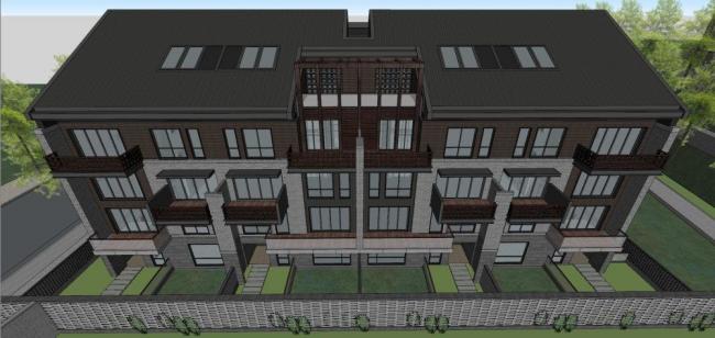 Sketchup别墅模型|联排别墅,新中式风格 Sketchup别墅模型|联排别墅,新中式风格