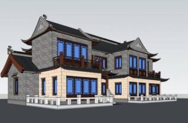Sketchup别墅模型|独栋别墅，中式风格，居住建筑，多层-BIM建筑网