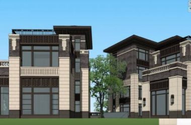 Sketchup别墅模型|独栋别墅，居住建筑，多层，新中式风格-BIM建筑网