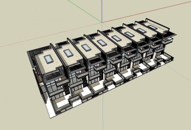 Sketchup别墅模型|联排别墅,现代风格 Sketchup别墅模型|联排别墅,现代风格
