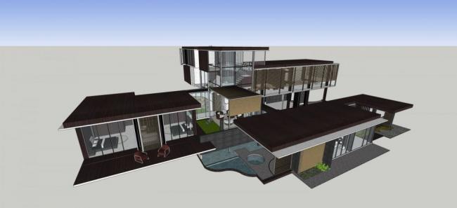 Sketchup别墅模型|独栋别墅,新中式风格 Sketchup别墅模型|独栋别墅,新中式风格