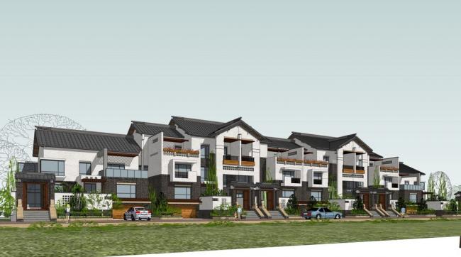 Sketchup别墅模型|联排别墅,中式风格 Sketchup别墅模型|联排别墅,中式风格