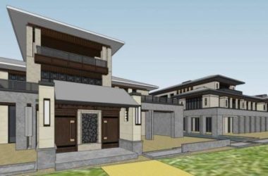 Sketchup别墅模型|沿湖别墅群，中式风格，多层居住建筑，独栋别墅-BIM建筑网