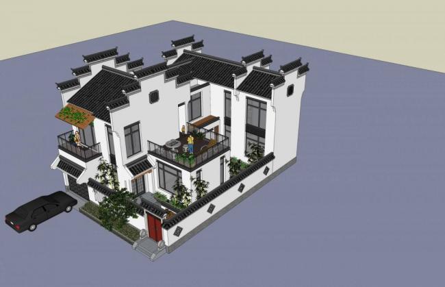 Sketchup别墅模型|独栋别墅,中式风格 Sketchup别墅模型|独栋别墅,中式风格