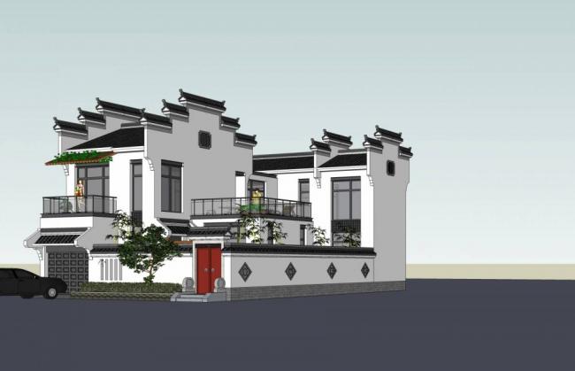 Sketchup别墅模型|独栋别墅,中式风格 Sketchup别墅模型|独栋别墅,中式风格