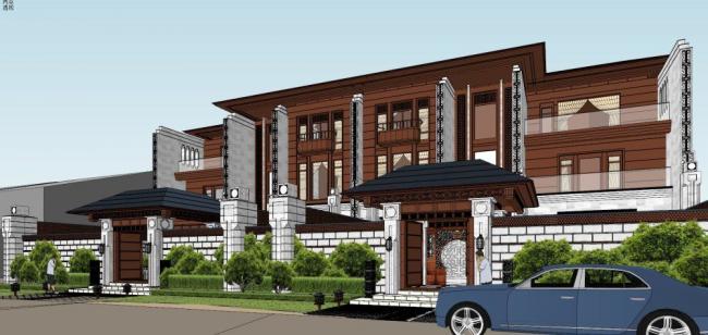 Sketchup别墅模型|联排别墅,中式风格 Sketchup别墅模型|联排别墅,中式风格