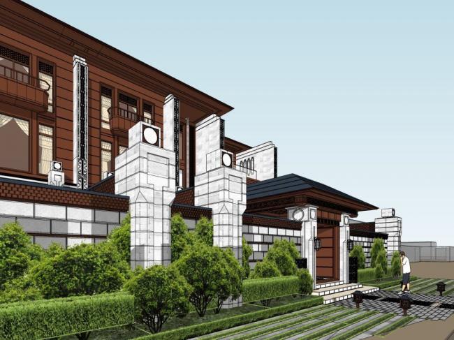 Sketchup别墅模型|联排别墅,中式风格 Sketchup别墅模型|联排别墅,中式风格