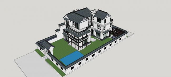 Sketchup别墅模型|庭院别墅,中式风格 Sketchup别墅模型|庭院别墅,中式风格