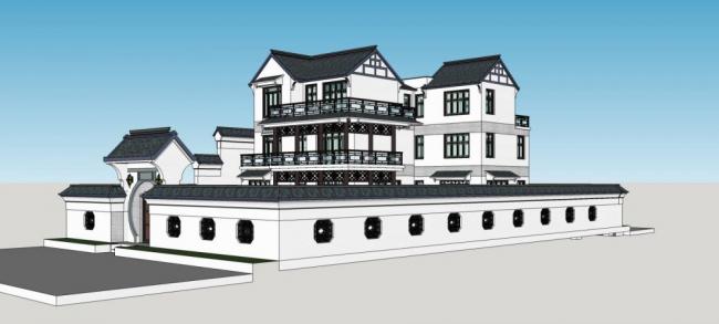 Sketchup别墅模型|庭院别墅,中式风格 Sketchup别墅模型|庭院别墅,中式风格