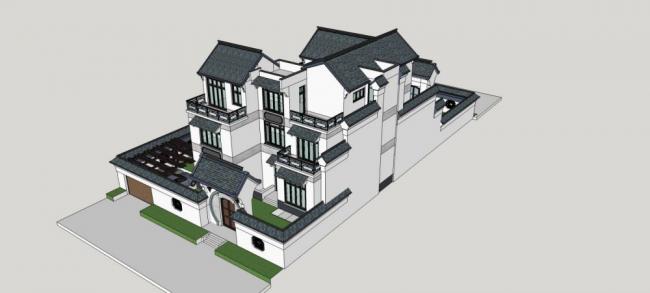 Sketchup别墅模型|庭院别墅,中式风格 Sketchup别墅模型|庭院别墅,中式风格