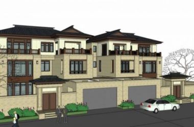 Sketchup别墅模型|双拼别墅，新中式风格-BIM建筑网