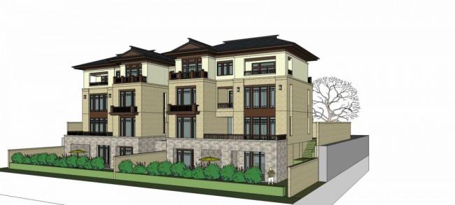 Sketchup别墅模型|双拼别墅,新中式风格 Sketchup别墅模型|双拼别墅,新中式风格