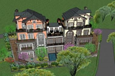 Sketchup别墅模型|双拼别墅，欧式古典风格-BIM建筑网