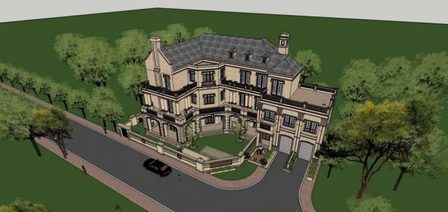 Sketchup别墅模型|独栋别墅,法式古典风格 Sketchup别墅模型|独栋别墅,法式古典风格