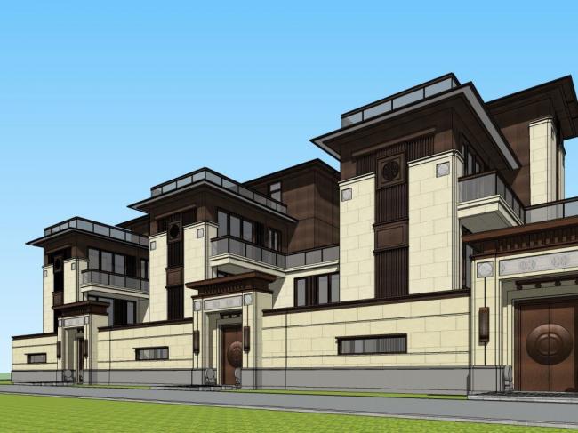 Sketchup别墅模型|联排别墅,中式风格 Sketchup别墅模型|联排别墅,中式风格