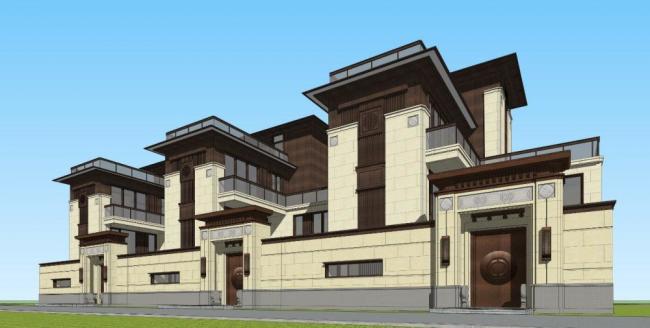 Sketchup别墅模型|联排别墅,中式风格 Sketchup别墅模型|联排别墅,中式风格