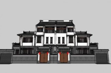 Sketchup别墅模型|中式风格，徽派坡顶,，双拼别墅-BIM建筑网
