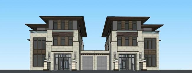 Sketchup别墅模型|新亚洲风格,双拼别墅 Sketchup别墅模型|新亚洲风格,双拼别墅