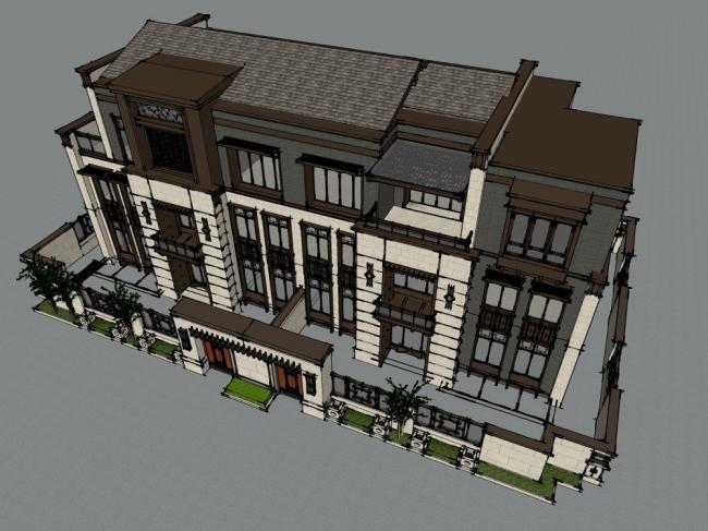 Sketchup别墅模型|双拼别墅,中式风格 Sketchup别墅模型|双拼别墅,中式风格