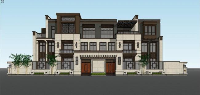 Sketchup别墅模型|双拼别墅,中式风格 Sketchup别墅模型|双拼别墅,中式风格
