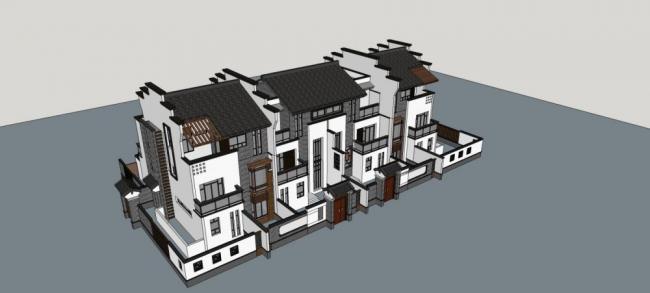Sketchup别墅模型|联排别墅,中式风格 Sketchup别墅模型|联排别墅,中式风格