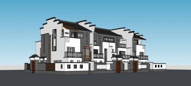 Sketchup别墅模型|联排别墅,中式风格 Sketchup别墅模型|联排别墅,中式风格