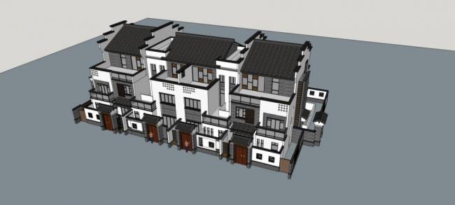 Sketchup别墅模型|联排别墅,中式风格 Sketchup别墅模型|联排别墅,中式风格