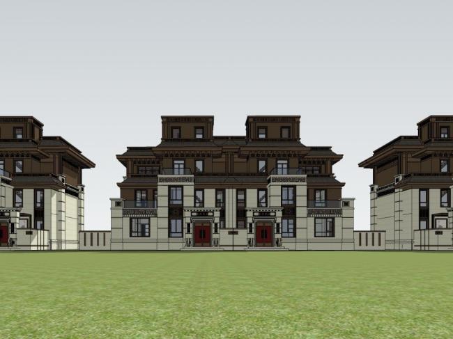 Sketchup别墅模型|双拼别墅,中式风格 Sketchup别墅模型|双拼别墅,中式风格