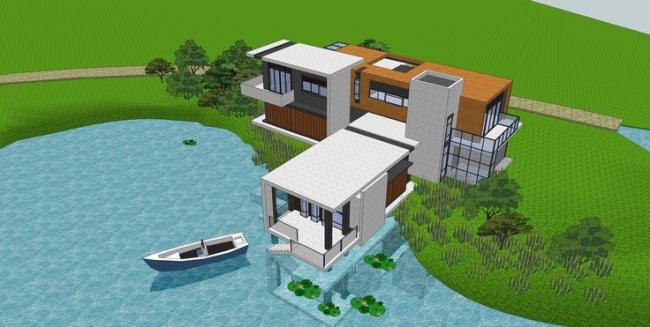 Sketchup别墅模型|山地临湖别墅,现代风格 Sketchup别墅模型|山地临湖别墅,现代风格