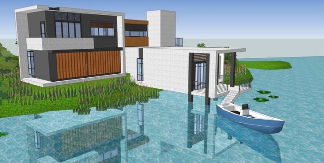 Sketchup别墅模型|山地临湖别墅,现代风格 Sketchup别墅模型|山地临湖别墅,现代风格