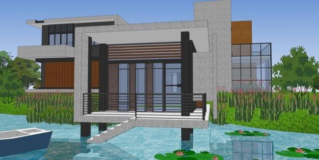 Sketchup别墅模型|山地临湖别墅,现代风格 Sketchup别墅模型|山地临湖别墅,现代风格