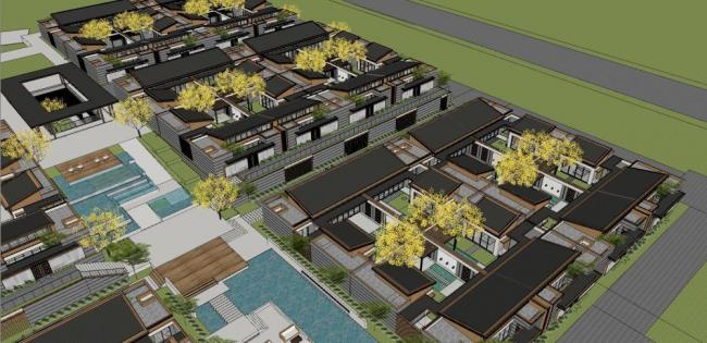 Sketchup别墅模型|联排别墅群,现代风格 Sketchup别墅模型|联排别墅群,现代风格