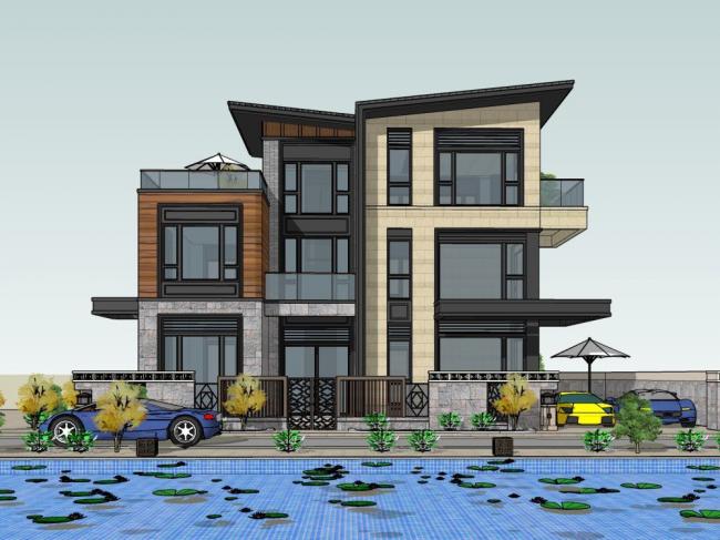 Sketchup别墅模型|独栋别墅,新中式风格 Sketchup别墅模型|独栋别墅,新中式风格