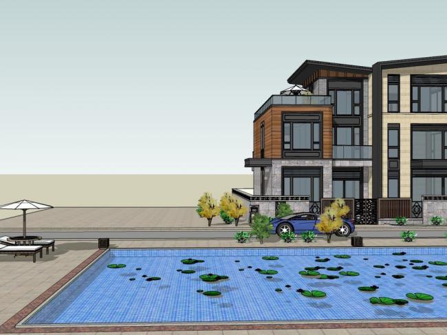 Sketchup别墅模型|独栋别墅,新中式风格 Sketchup别墅模型|独栋别墅,新中式风格