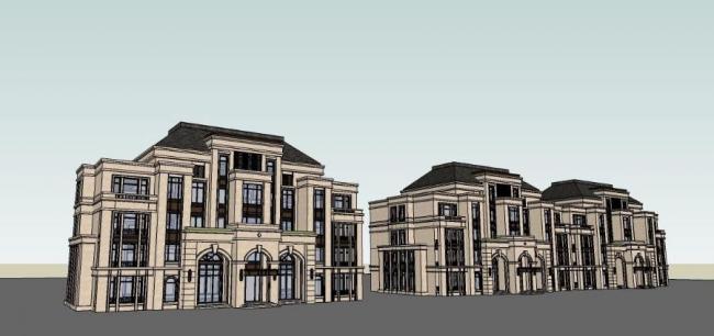 Sketchup别墅模型|叠拼别墅,欧式古典风格 Sketchup别墅模型|叠拼别墅,欧式古典风格