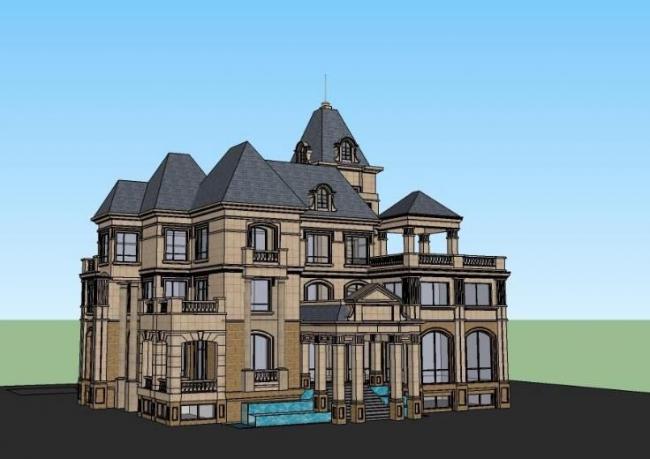 Sketchup别墅模型|独栋别墅,法式古典风格 Sketchup别墅模型|独栋别墅,法式古典风格