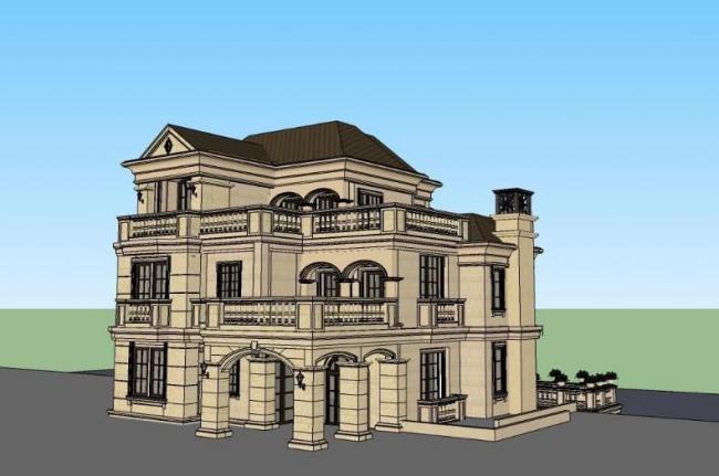 Sketchup别墅模型|独栋别墅,法式古典风格 Sketchup别墅模型|独栋别墅,法式古典风格