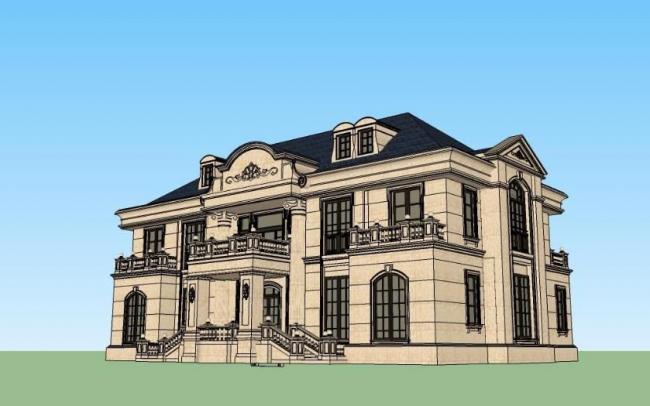Sketchup别墅模型|独栋别墅,法式古典风格 Sketchup别墅模型|独栋别墅,法式古典风格