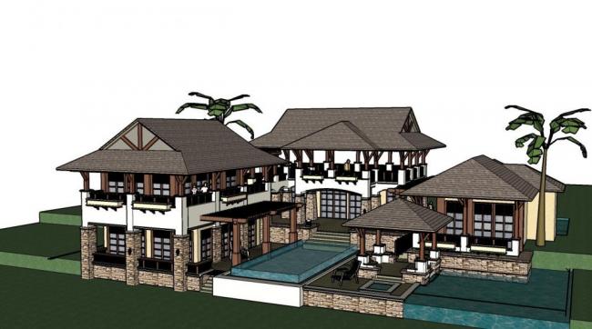 Sketchup别墅模型|多层别墅,东南亚风格 Sketchup别墅模型|多层别墅,东南亚风格