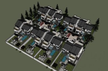 Sketchup别墅模型|徽派，坡顶别墅院墅，联排别墅，中式风格-BIM建筑网