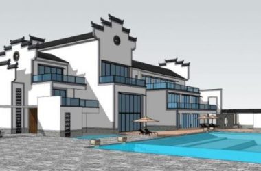Sketchup别墅模型|多层徽派别墅会所，中式风格-BIM建筑网